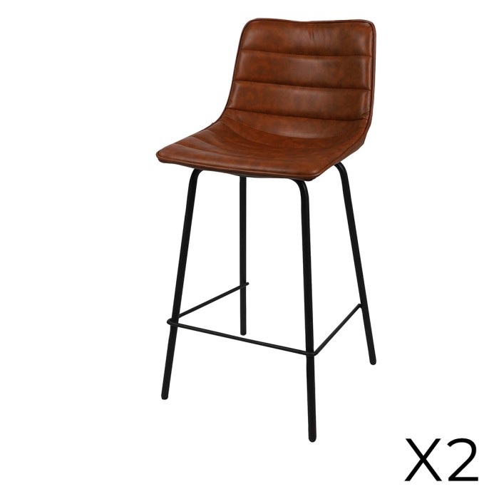 Lot de 2 tabourets de bar avec dossier effet cuir cannelle collection NETS - Style industriel