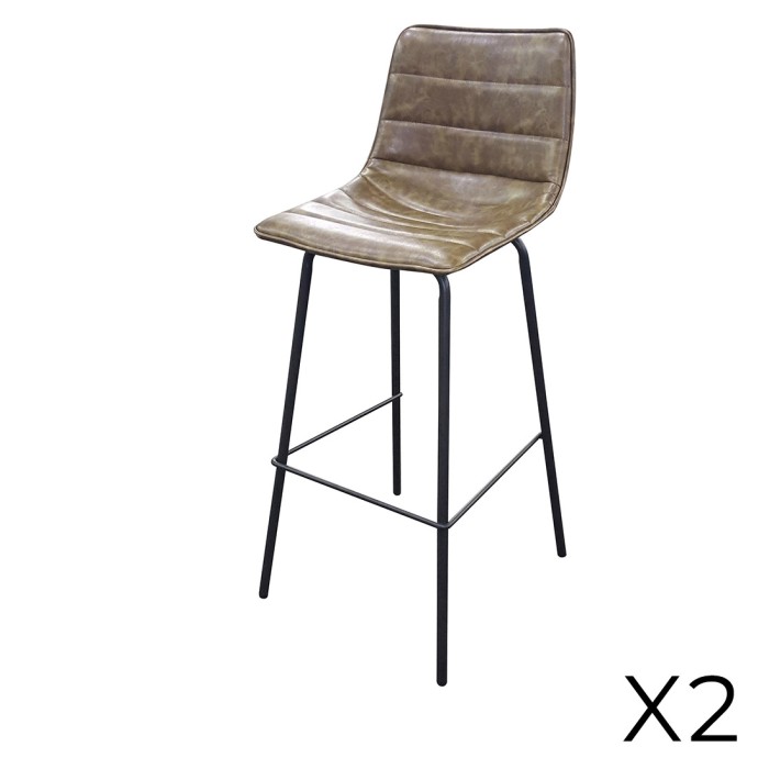 Lot de 2 tabourets de bar avec dossier effet cuir tilleul collection NETS - Style industriel