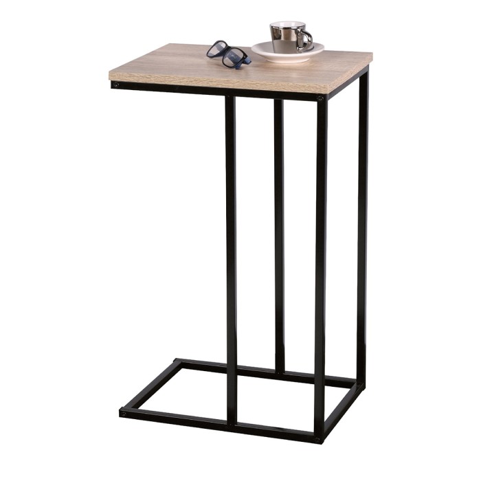 Table d'appoint ou bout de canapé HOLBORN coloris chêne et noir avec structure en métal