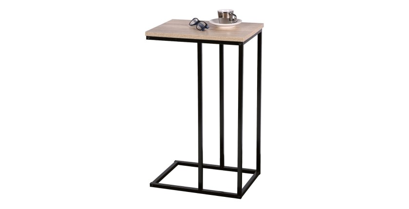 Table d'appoint ou bout de canapé HOLBORN coloris chêne et noir avec structure en métal