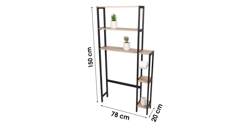 Meuble contour WC HOLBORN chêne et noir avec étagères – Design industriel et pratique