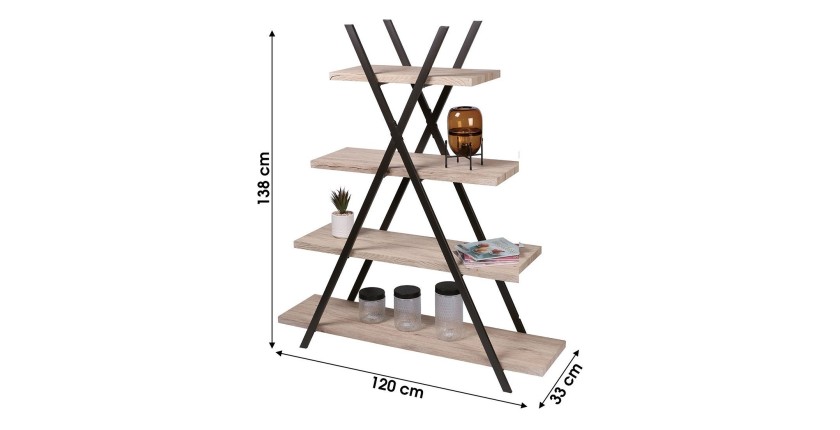 Étagère pyramide 4 niveaux collection DARYL – Style industriel, coloris chêne et noir