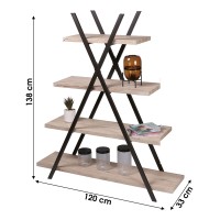 Étagère pyramide 4 niveaux collection DARYL – Style industriel, coloris chêne et noir