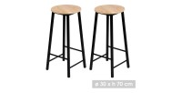 Lot de 2 tabourets de bar DARYL coloris chêne et noir avec structure en métal