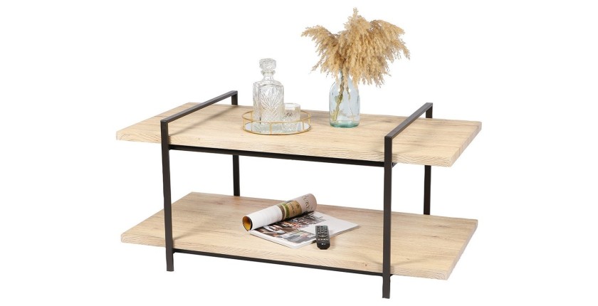 Table basse collection DARYL – Style industriel, coloris chêne et noir