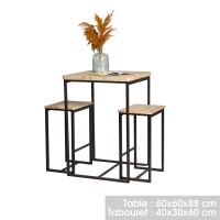 Ensemble table haute avec 2 tabourets – DARYL – Chêne et Métal Noir