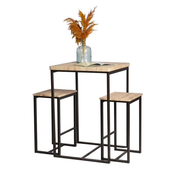 Ensemble table haute avec 2 tabourets – DARYL – Chêne et Métal Noir