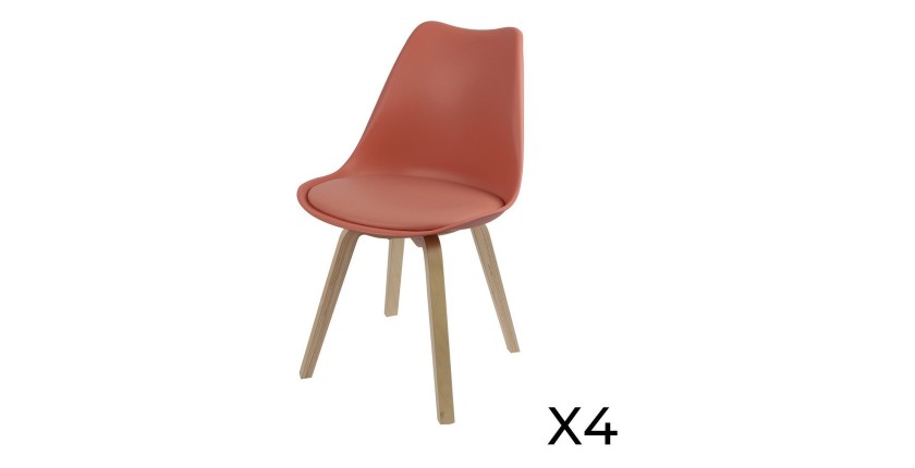 Lot de 4 chaises design rouge terracotta avec coussin collection MIA