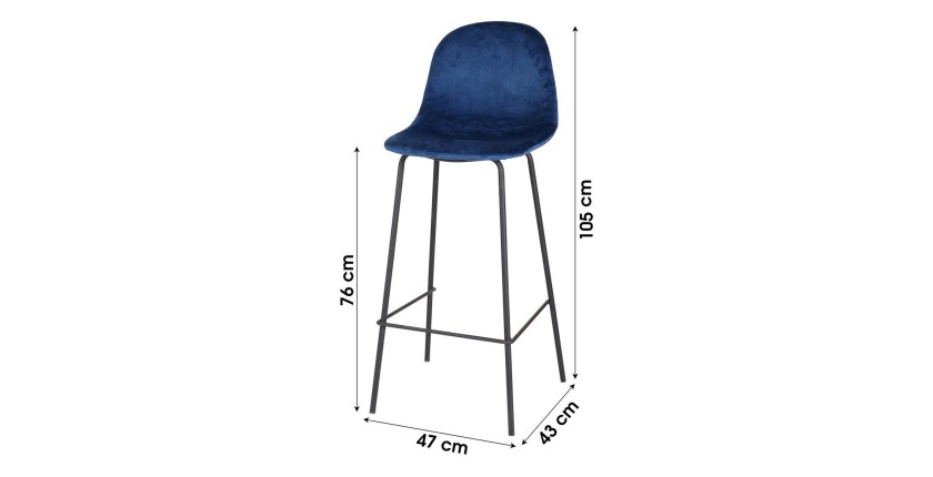 Lot de 4 tabourets de bar avec dossier en velours bleu et structure en métal collection LALY - Style industriel