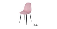 Lot de 4 chaises LOLY, assise et dossier en velours rose, structure en métal noir