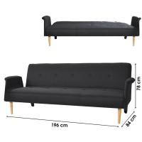 Canapé convertible en tissu noir – Collection LYLIA, dimensions 196x78x84 cm