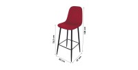 Lot de 4 tabourets LOLY, assise et dossier en velours bordeaux, structure en métal noir