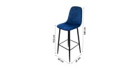 Lot de 4 tabourets LOLY, assise et dossier en velours bleu, structure en métal noir