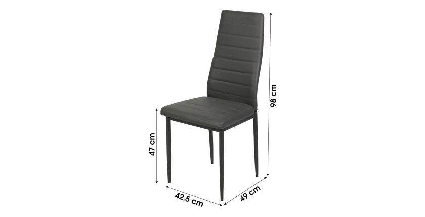 Lot de 6 chaises DANIEL, assise et dossier effet cuir gris, structure en acier noir