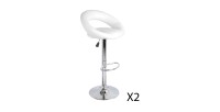 Lot de 2 tabourets de bar réglables en hauteur 77-97 cm – Assise simili cuir PU blanc, pied en métal gris, diamètre 40 cm