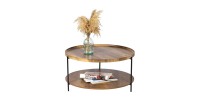 Table basse ronde JAYCE avec 2 niveaux, structure en métal noir, style ethnique