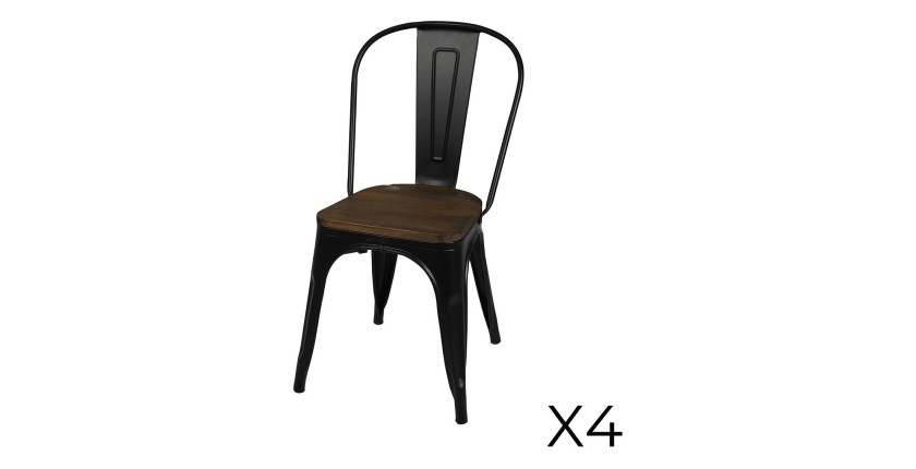 Lot de 4 chaises en métal noir mat style industriel. Collection FACTORY.