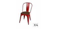 Lot de 4 chaises en métal rouge mat style industriel. Collection FACTORY.