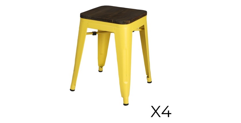 Lot de 4 tabourets style industriel en métal, coloris jaune – Collection FACTORY.