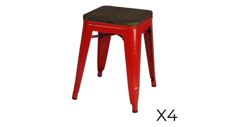 Lot de 4 tabourets style industriel en métal, coloris rouge – Collection FACTORY.