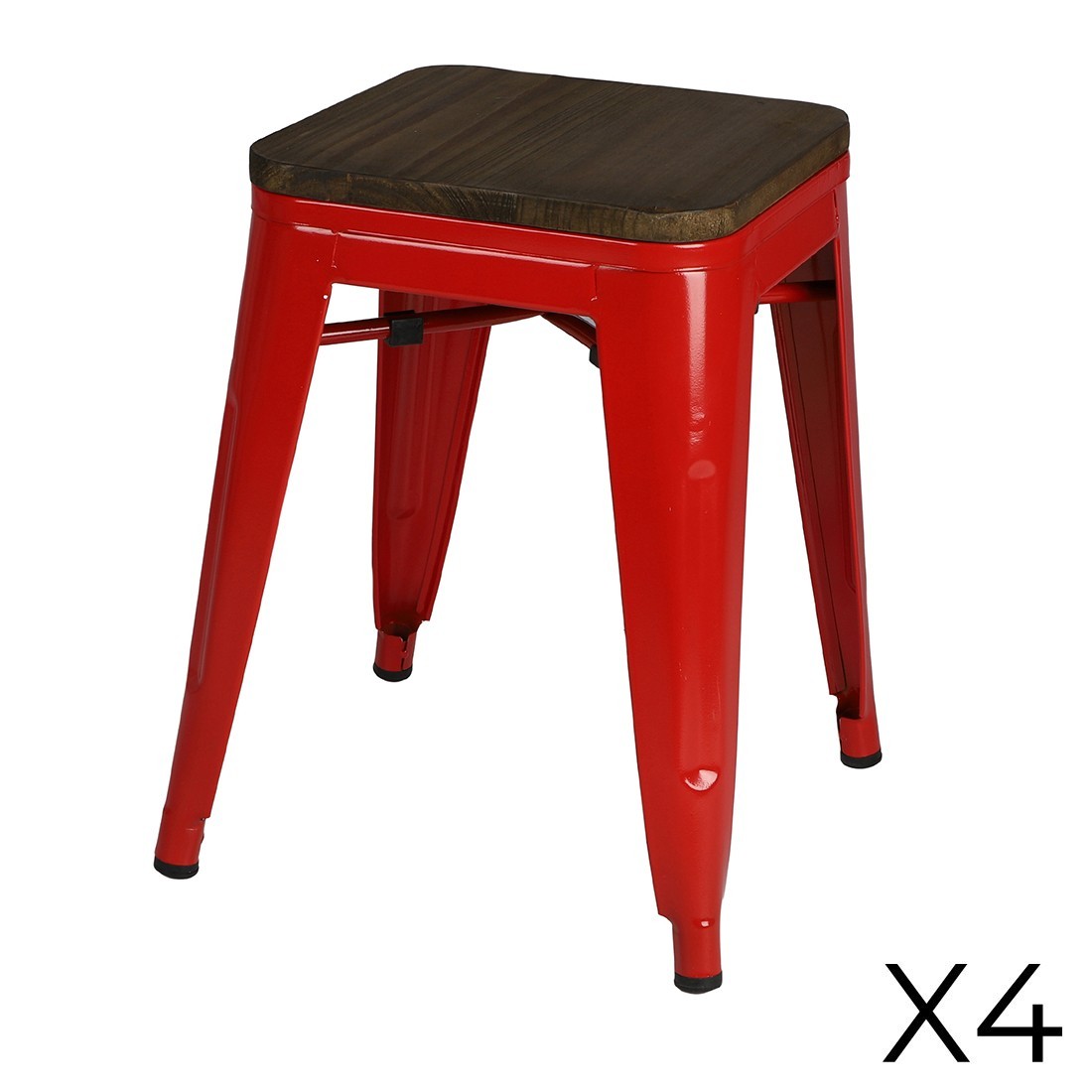 Lot de 4 tabourets style industriel en métal, coloris rouge – Collection FACTORY.