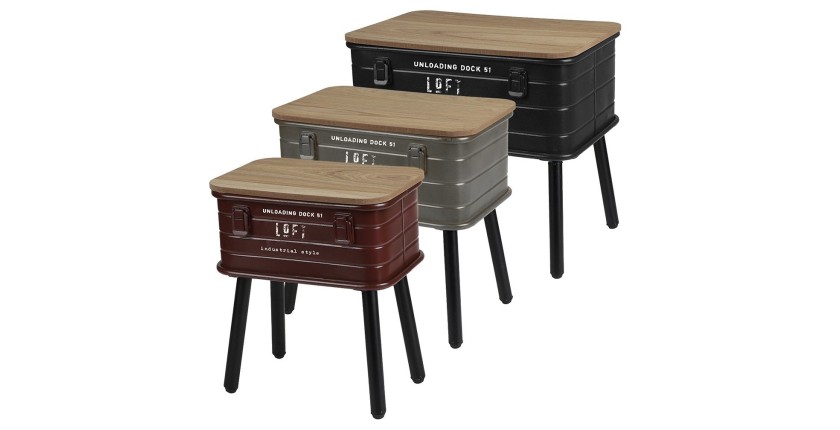 Ensemble de 3 tables d'appoint métalliques multicolore au style industriel collection AREA