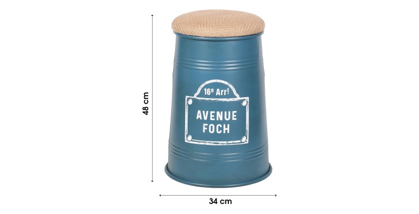 Lot de 4 tabourets pouf conique au style industriel, collection PARIS – Couleurs noir, jaune, gris et bleu