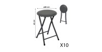 Lot de 10 tabourets pliables – Collection BASICUS, coloris noir, assise en PU, diamètre 30 cm, hauteur 45 cm