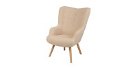 Fauteuil de salon en tissu teddy beige avec pieds en bois collection ENJOY. Style Scandinave