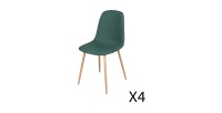 Lot de 4 chaises en tissu vert avec pieds en métal effet bois – Dimensions 45x87x54 cm, hauteur d'assise 49 cm – NORDICA