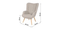 Fauteuil de salon en tissu teddy gris avec pieds en bois collection ENJOY. Style scandinave