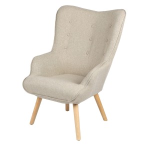 Fauteuil de salon en tissu beige avec pieds en bois collection ENJOY. Style scandinave