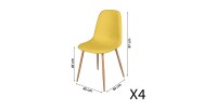 Lot de 4 chaises en tissu jaune moutarde avec pieds en métal effet bois – 45x87x54 cm– Collection NORDICA