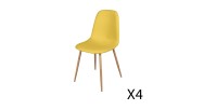 Lot de 4 chaises en tissu jaune moutarde avec pieds en métal effet bois – 45x87x54 cm– Collection NORDICA