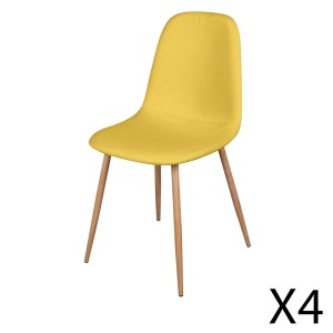 Lot de 4 chaises en tissu jaune moutarde avec pieds en métal effet bois – 45x87x54 cm– Collection NORDICA