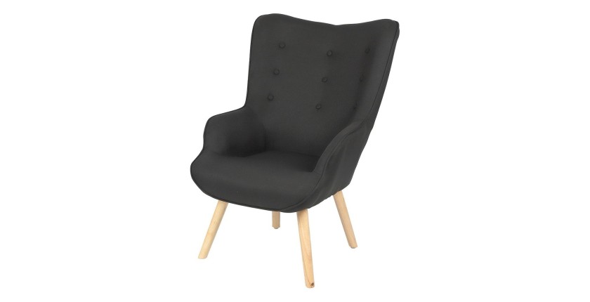 Fauteuil de salon en tissu noir avec pieds en bois collection ENJOY. Style scandinave