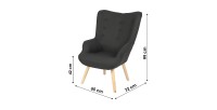 Fauteuil de salon en tissu noir avec pieds en bois collection ENJOY. Style scandinave