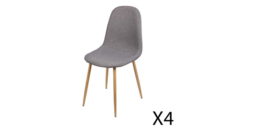 Lot de 4 chaises en tissu gris clair avec pieds en métal effet bois – 45x87x54 cm, hauteur d'assise 49 cm – Collection NORDICA