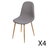 Lot de 4 chaises en tissu gris clair avec pieds en métal effet bois – 45x87x54 cm, hauteur d'assise 49 cm – Collection NORDICA