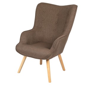 Fauteuil de salon en tissu coloris taupe avec pieds en bois collection ENJOY. Style scandinave