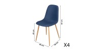 Lot de 4 chaises en tissu bleu avec pieds en métal effet bois – 45x87x54 cm, hauteur d'assise 49 cm – Collection NORDICA