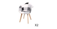 Fauteuil blanc et noir avec pieds en bois style scandinave moderne – 63x63xH46/81 cm – Collection ARTIBLACK