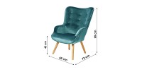 Fauteuil de salon en velours bleu canard avec pieds en bois collection ENJOY. Style scandinave