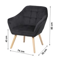 Fauteuil en velours noir avec pieds en bois – 74x70xH85 cm, hauteur d'assise 43 cm – Collection VELUREA