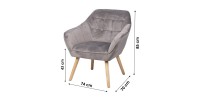 Fauteuil en velours gris clair avec pieds en bois – 74x70xH85 cm, hauteur d'assise 43 cm – Collection VELUREA