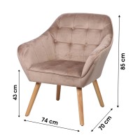 Fauteuil en velours beige avec pieds en bois – 74x70xH85 cm, hauteur d'assise 43 cm – Collection VELUREA