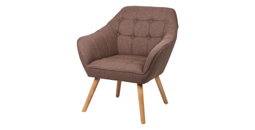 Fauteuil en tissu taupe avec pieds en bois – 74x70xH85 cm, hauteur d'assise 43 cm – Collection ARCTIKA