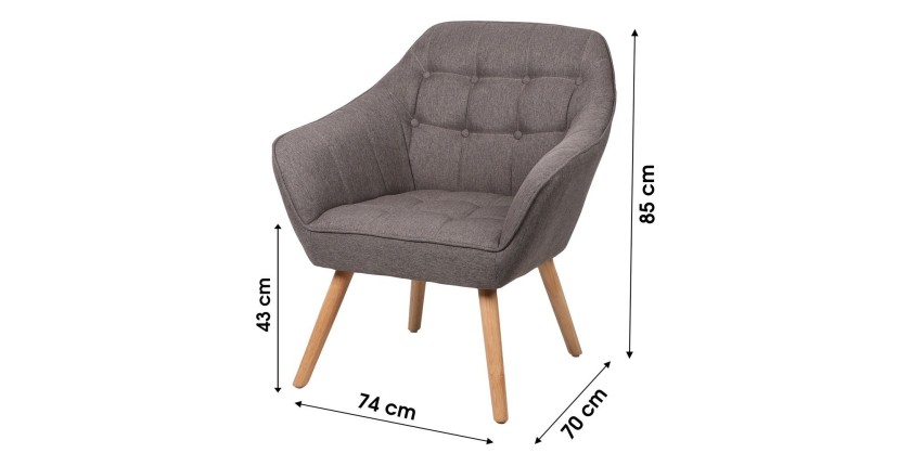 Fauteuil en tissu gris foncé avec pieds en bois – 74x70xH85 cm, hauteur d'assise 43 cm – Collection ARCTIKA