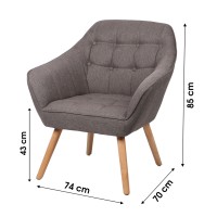 Fauteuil en tissu gris foncé avec pieds en bois – 74x70xH85 cm, hauteur d'assise 43 cm – Collection ARCTIKA