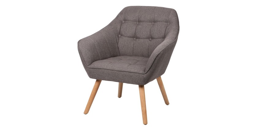 Fauteuil en tissu gris foncé avec pieds en bois – 74x70xH85 cm, hauteur d'assise 43 cm – Collection ARCTIKA